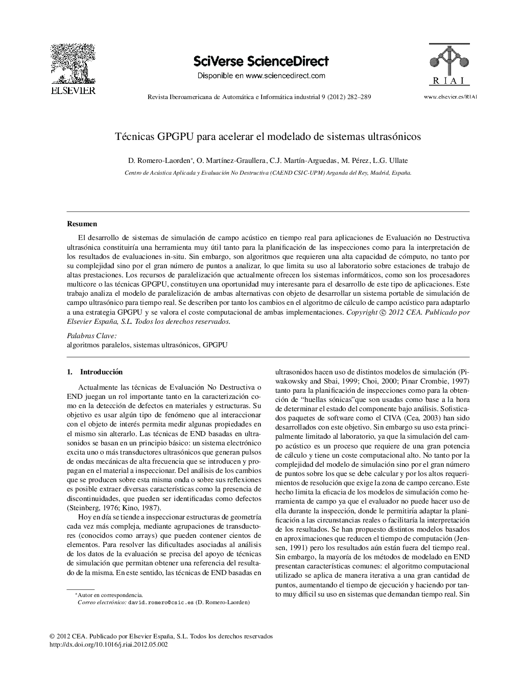 Técnicas GPGPU para acelerar el modelado de sistemas ultrasónicos