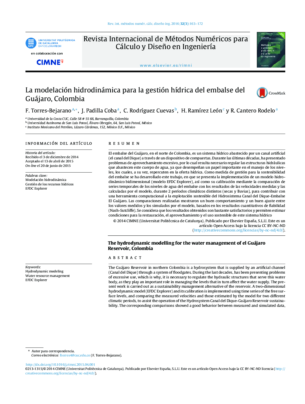 La modelación hidrodinámica para la gestión hídrica del embalse del Guájaro, Colombia