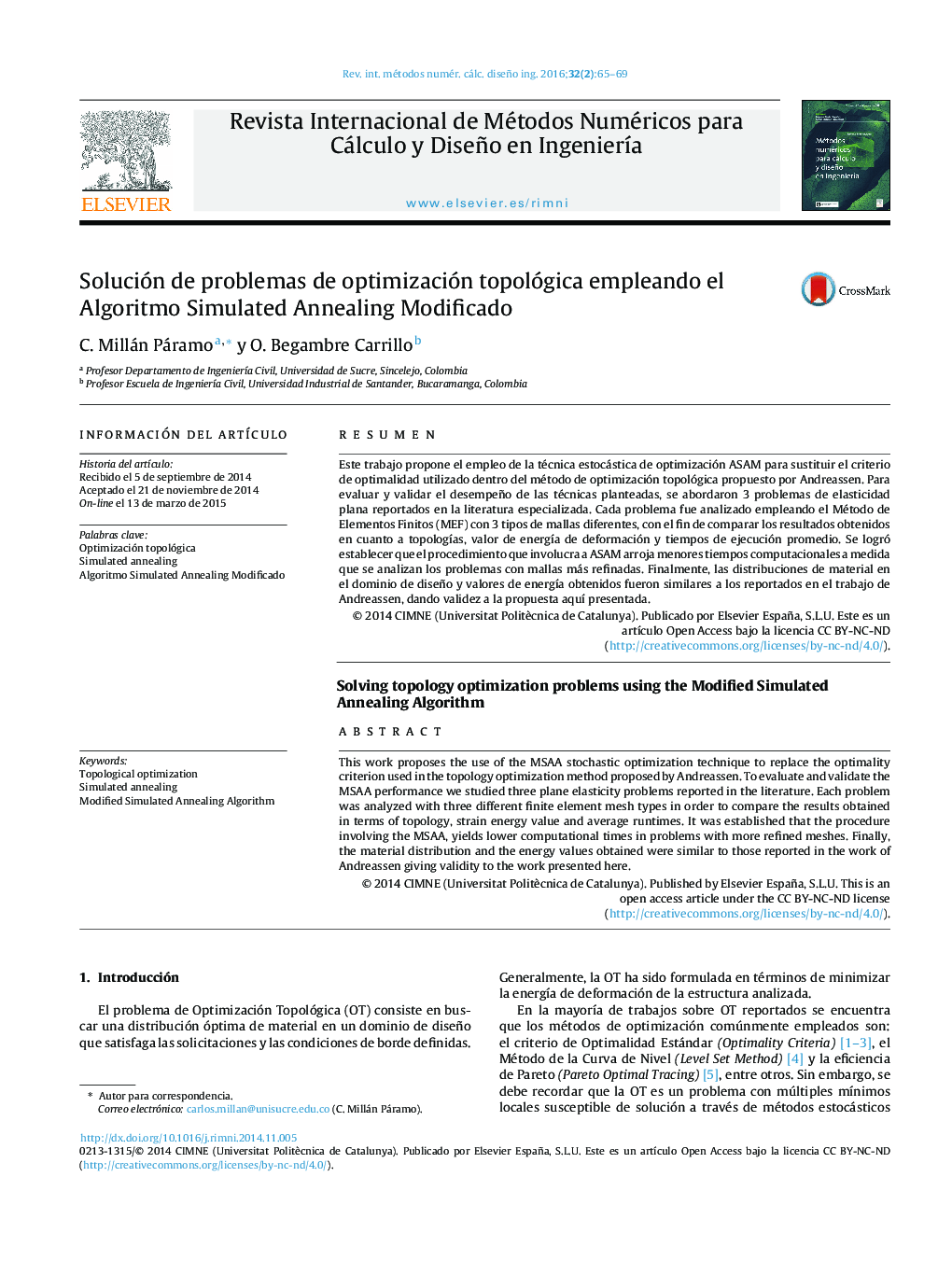 Solución de problemas de optimización topológica empleando el Algoritmo Simulated Annealing Modificado