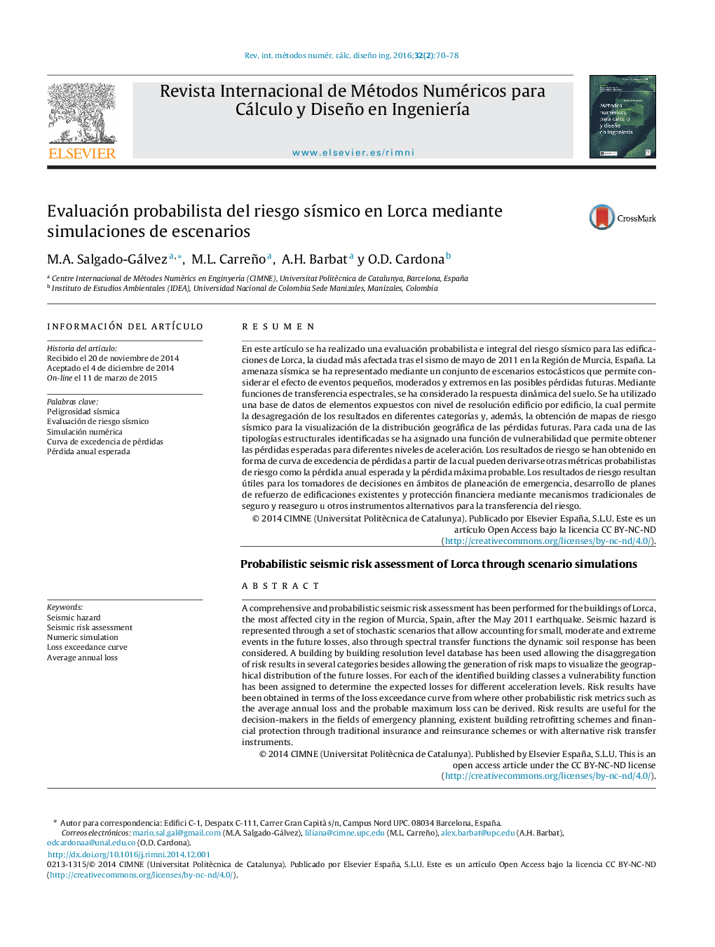 Evaluación probabilista del riesgo sísmico en Lorca mediante simulaciones de escenarios