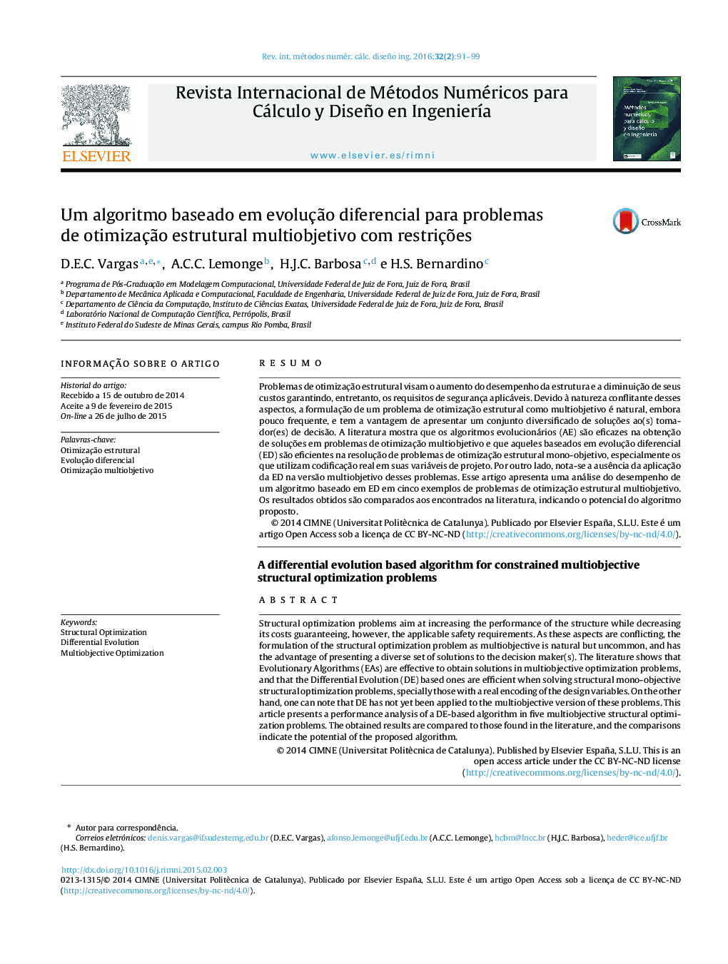 Um algoritmo baseado em evoluçÃ£o diferencial para problemas de otimizaçÃ£o estrutural multiobjetivo com restriçÃµes