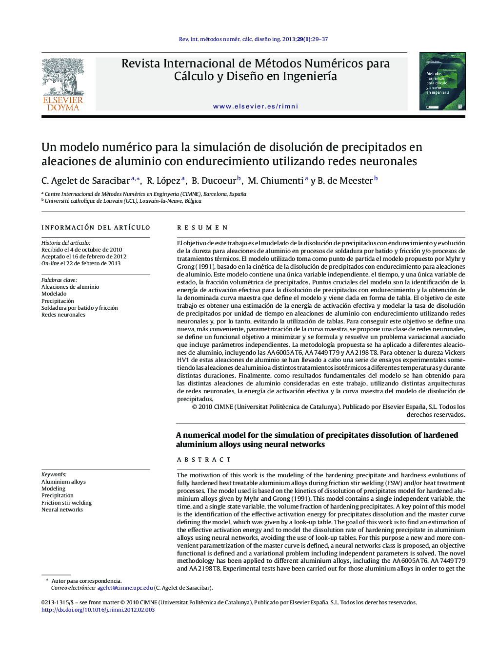 Un modelo numérico para la simulación de disolución de precipitados en aleaciones de aluminio con endurecimiento utilizando redes neuronales