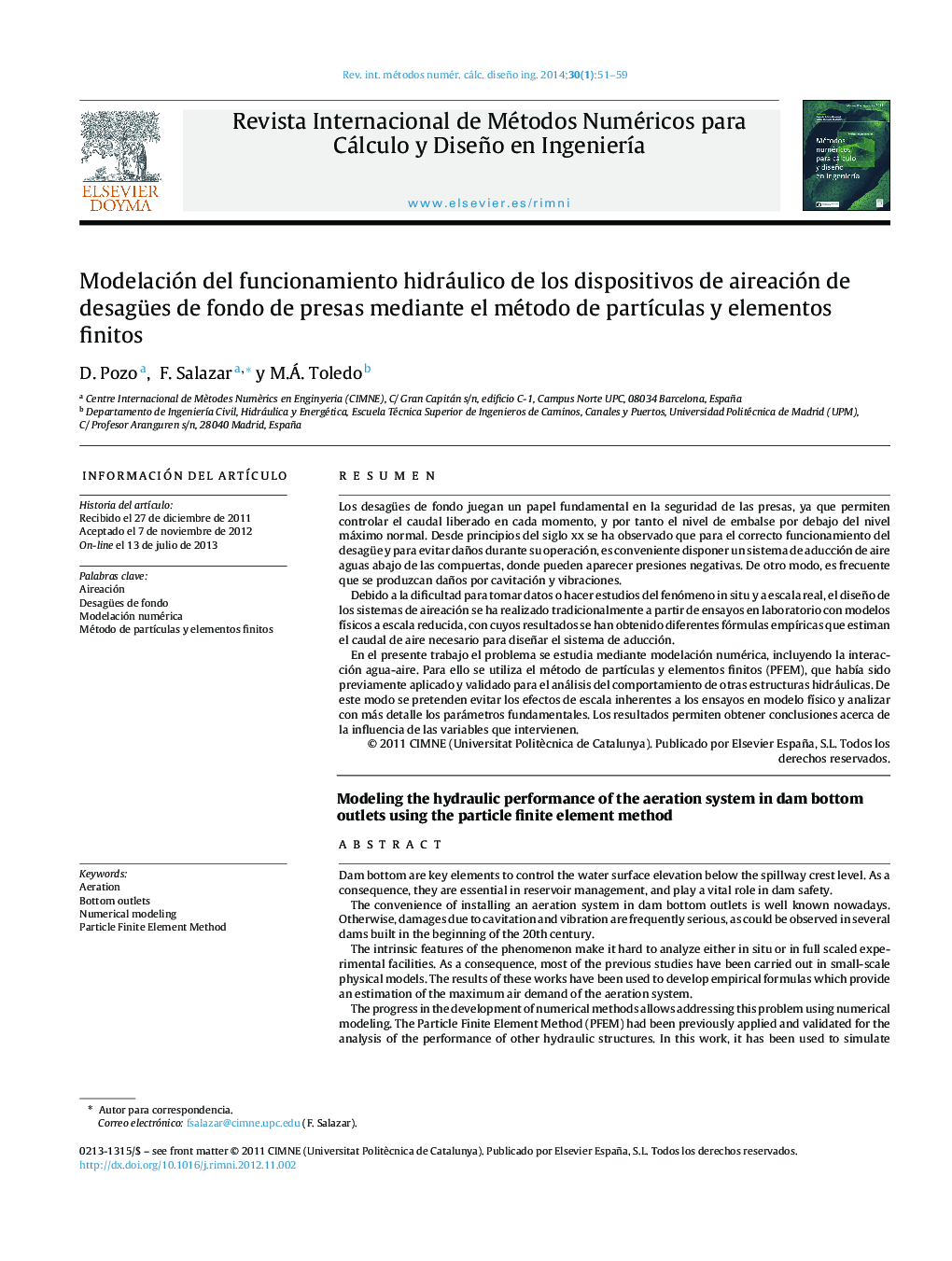 Modelación del funcionamiento hidráulico de los dispositivos de aireación de desagües de fondo de presas mediante el método de partículas y elementos finitos