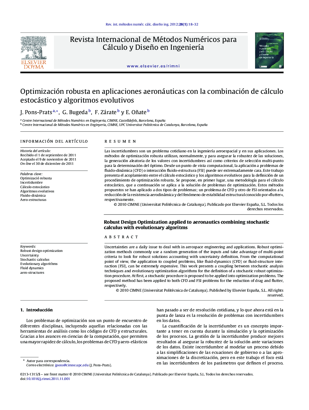 Optimización robusta en aplicaciones aeronáuticas con la combinación de cálculo estocástico y algoritmos evolutivos