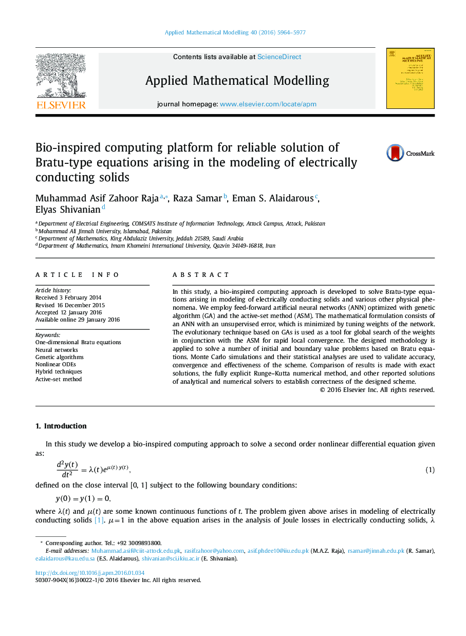 Bio-inspired computing platform for reliable solution of Bratu-type equations arising in the modeling of electrically conducting solids
