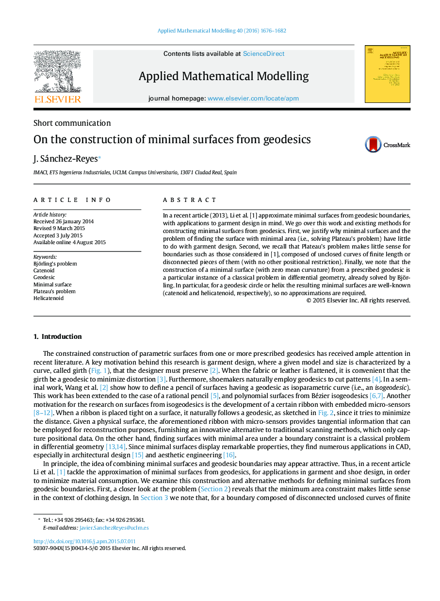 درباره ساخت سطوح حداقلی از geodesics