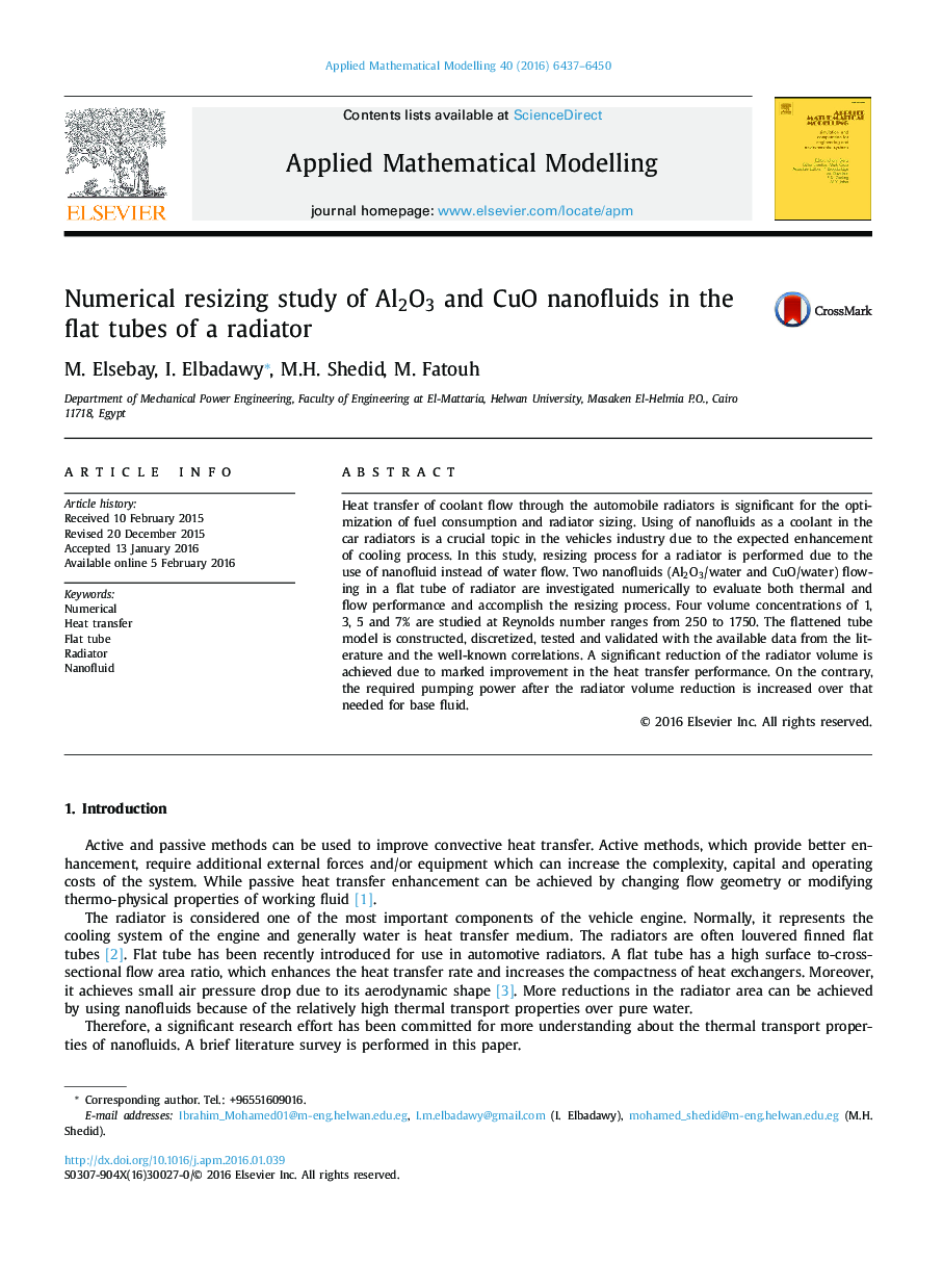 Numerical resizing study of Al2O3 and CuO nanofluids in the flat tubes of a radiator
