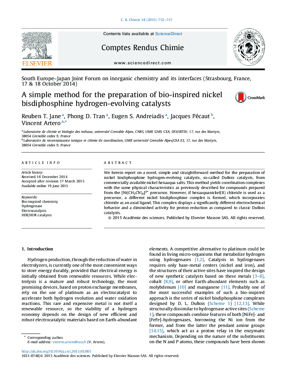 A simple method for the preparation of bio-inspired nickel bisdiphosphine hydrogen-evolving catalysts