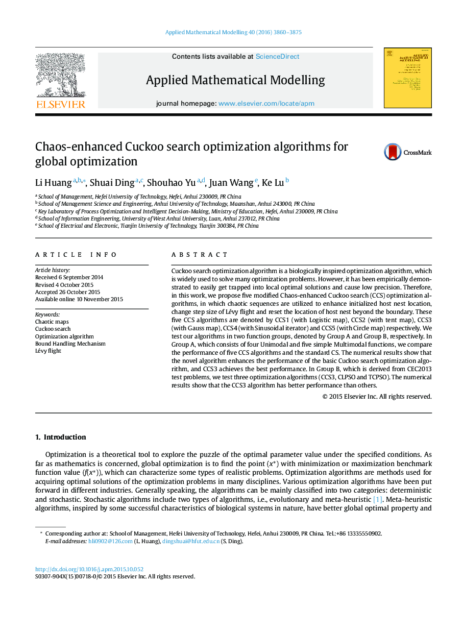 Chaos-enhanced Cuckoo search optimization algorithms for global optimization