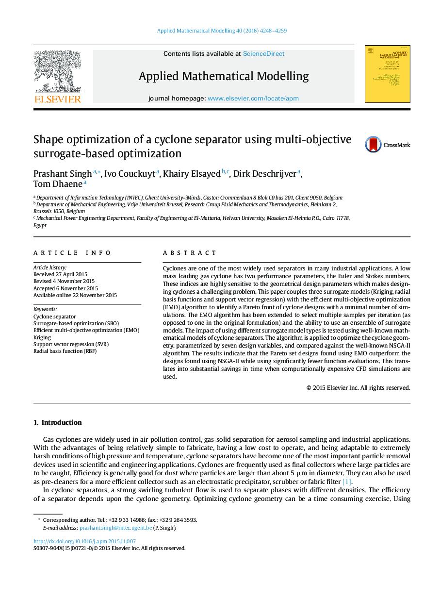 Shape optimization of a cyclone separator using multi-objective surrogate-based optimization