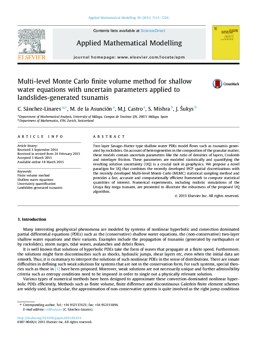 Multi-level Monte Carlo finite volume method for shallow water equations with uncertain parameters applied to landslides-generated tsunamis