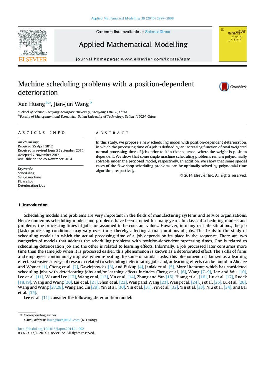 Machine scheduling problems with a position-dependent deterioration