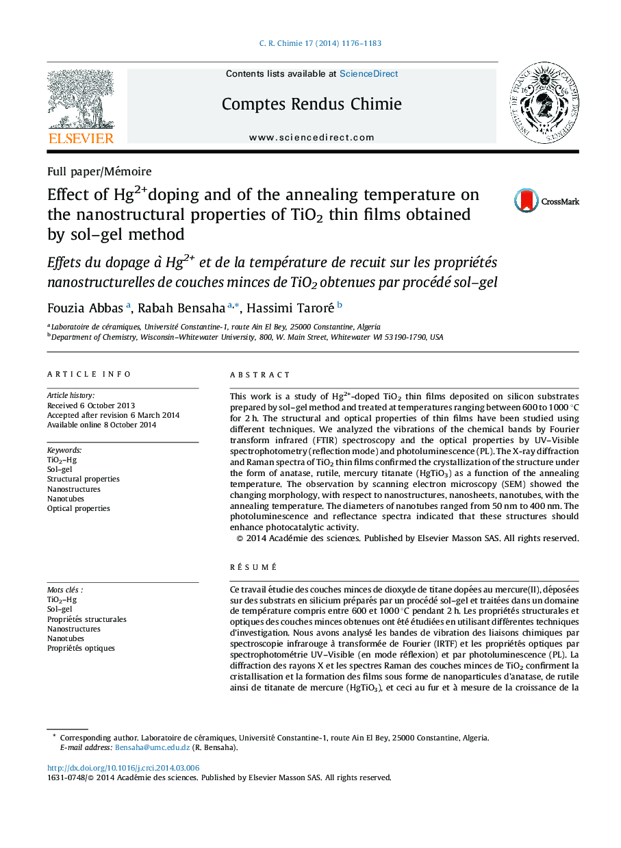 Effect of Hg2+doping and of the annealing temperature on the nanostructural properties of TiO2 thin films obtained by sol–gel method