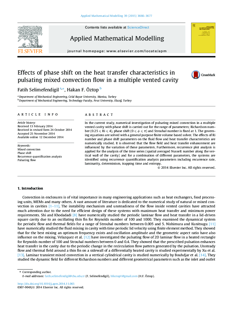 Effects of phase shift on the heat transfer characteristics in pulsating mixed convection flow in a multiple vented cavity