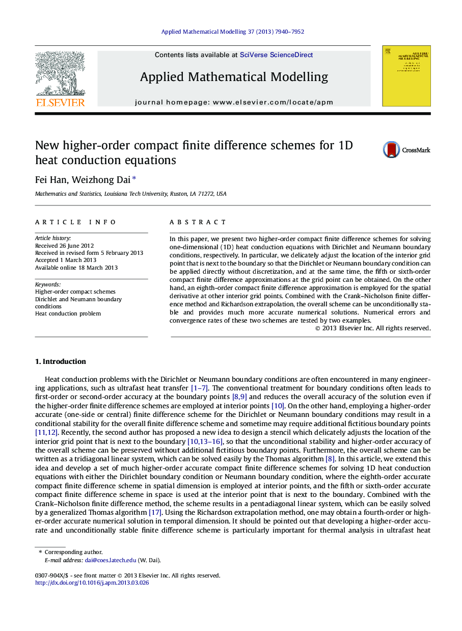 New higher-order compact finite difference schemes for 1D heat conduction equations