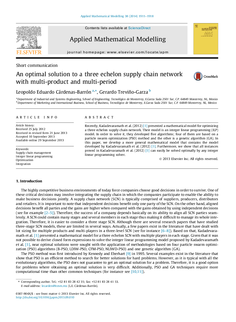 An optimal solution to a three echelon supply chain network with multi-product and multi-period