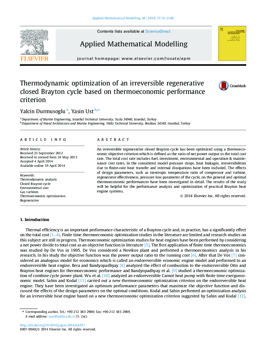 Thermodynamic optimization of an irreversible regenerative closed Brayton cycle based on thermoeconomic performance criterion