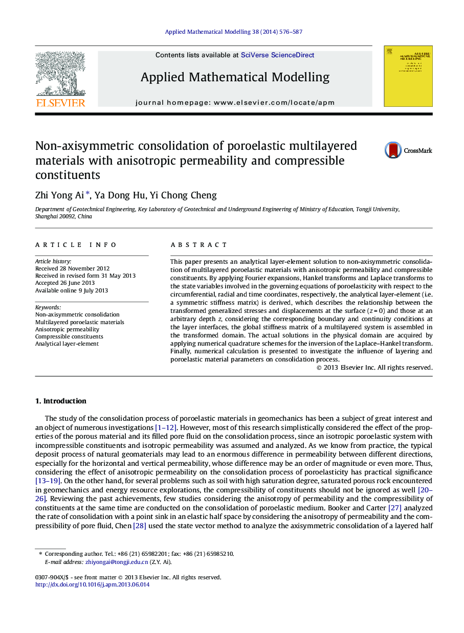 Non-axisymmetric consolidation of poroelastic multilayered materials with anisotropic permeability and compressible constituents