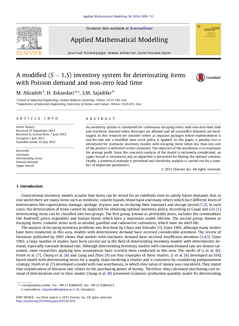 A modified (SÂ âÂ 1,Â S) inventory system for deteriorating items with Poisson demand and non-zero lead time