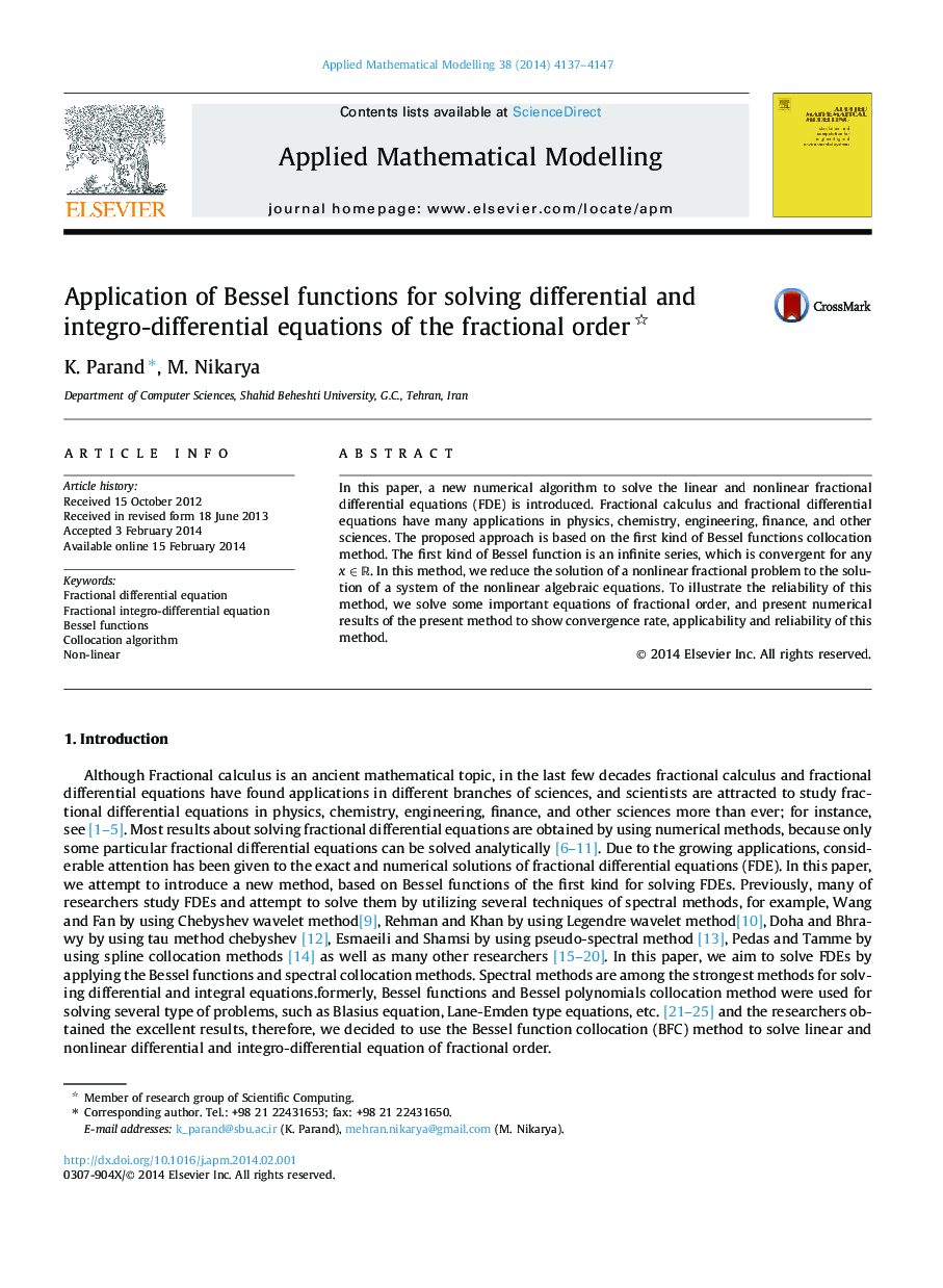 Application of Bessel functions for solving differential and integro-differential equations of the fractional order 