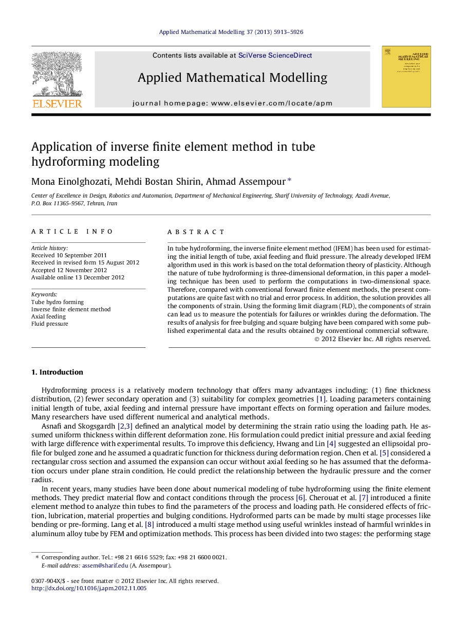 Application of inverse finite element method in tube hydroforming modeling