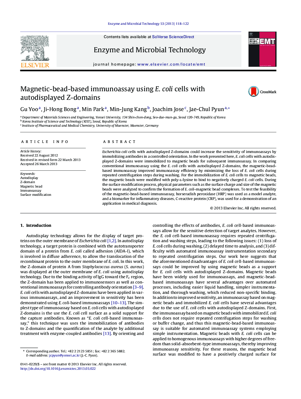 Magnetic-bead-based immunoassay using E. coli cells with autodisplayed Z-domains