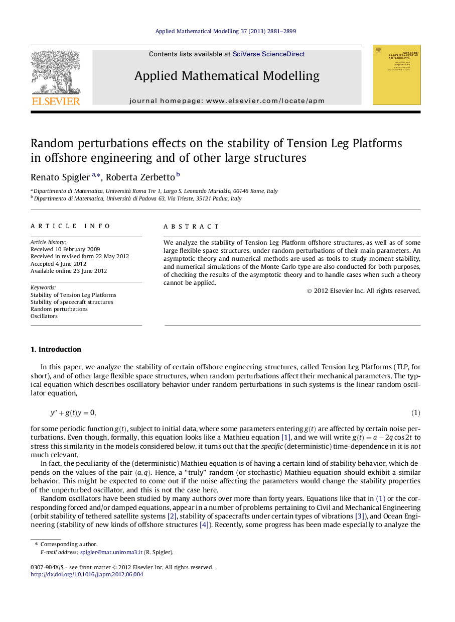 Random perturbations effects on the stability of Tension Leg Platforms in offshore engineering and of other large structures