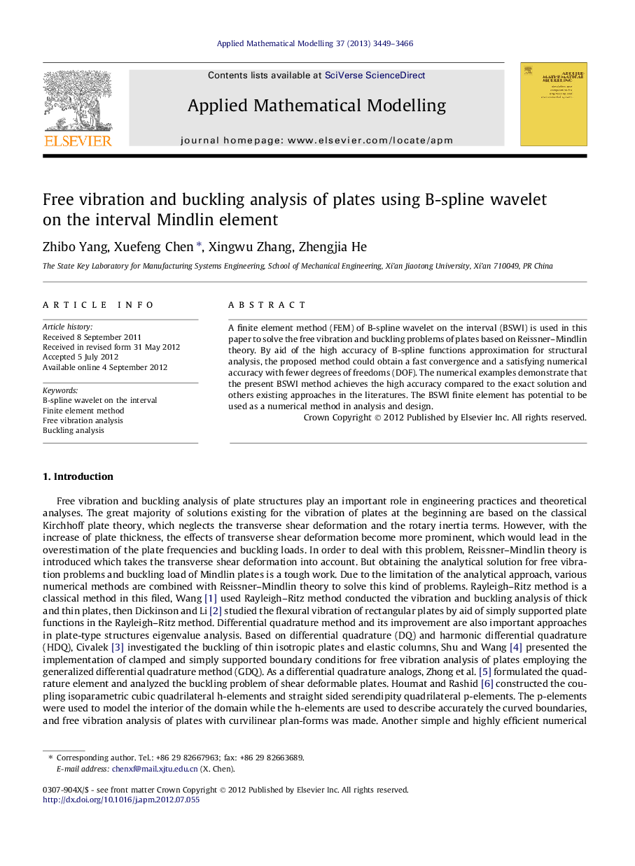 Free vibration and buckling analysis of plates using B-spline wavelet on the interval Mindlin element