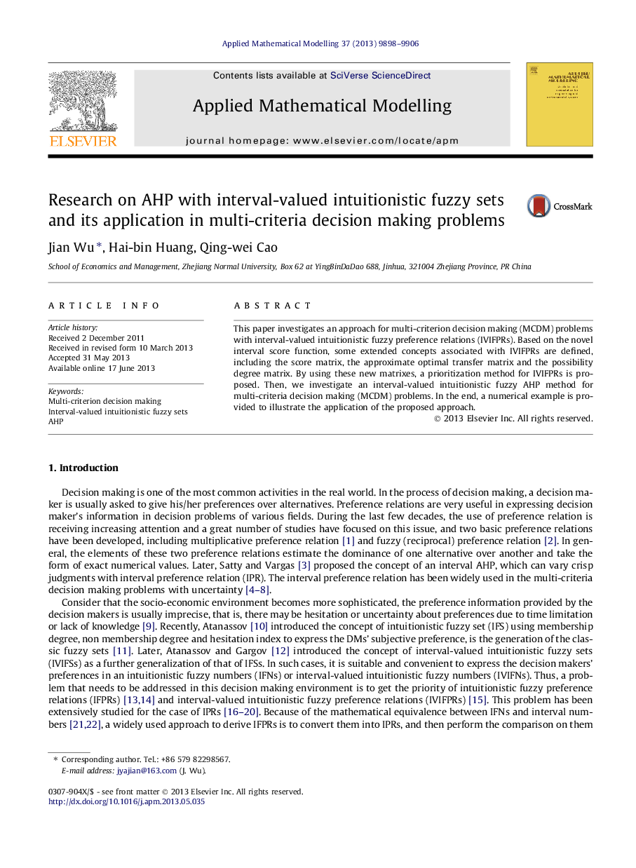 Research on AHP with interval-valued intuitionistic fuzzy sets and its application in multi-criteria decision making problems