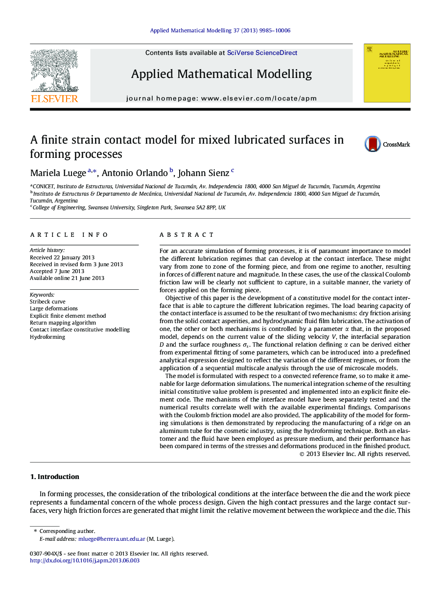 A finite strain contact model for mixed lubricated surfaces in forming processes