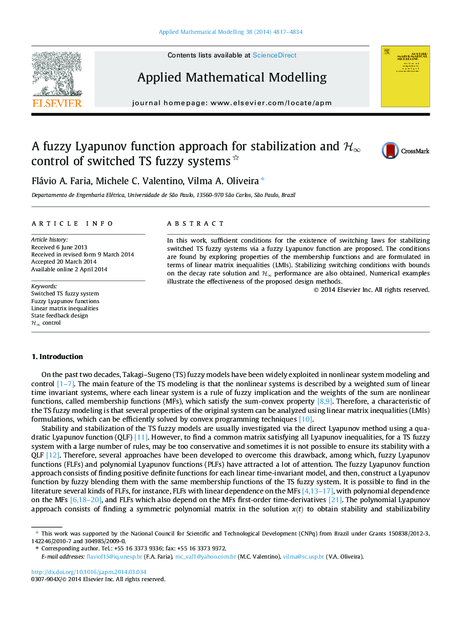 A fuzzy Lyapunov function approach for stabilization and H∞H∞ control of switched TS fuzzy systems 