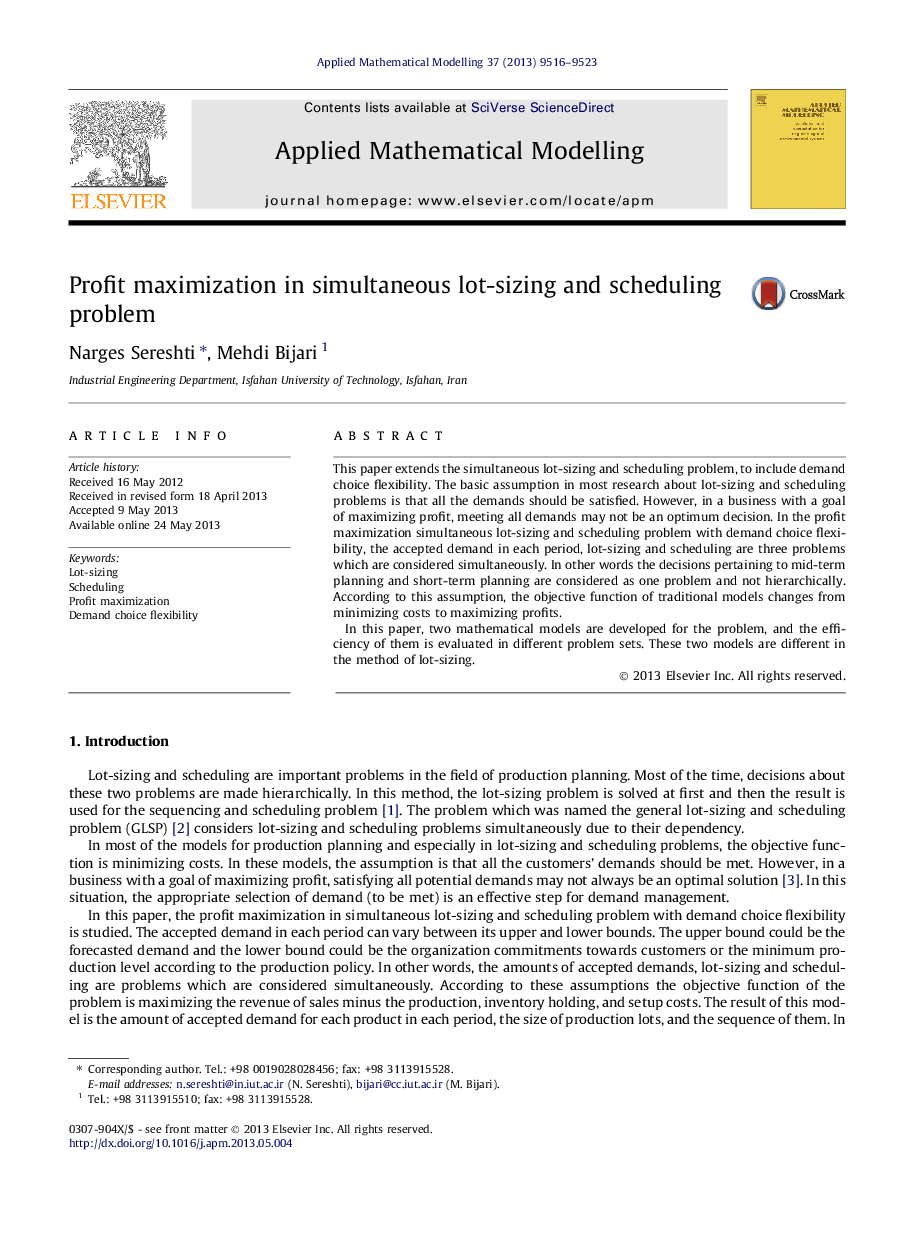 Profit maximization in simultaneous lot-sizing and scheduling problem