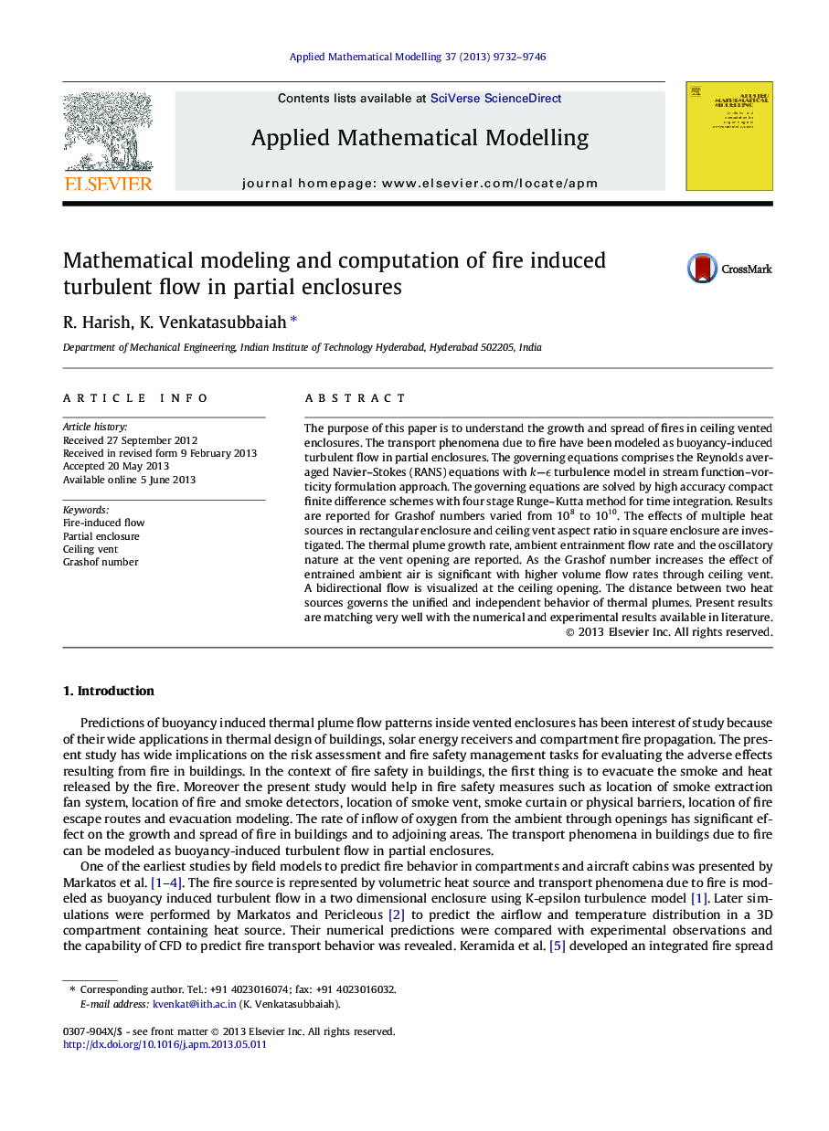 Mathematical modeling and computation of fire induced turbulent flow in partial enclosures