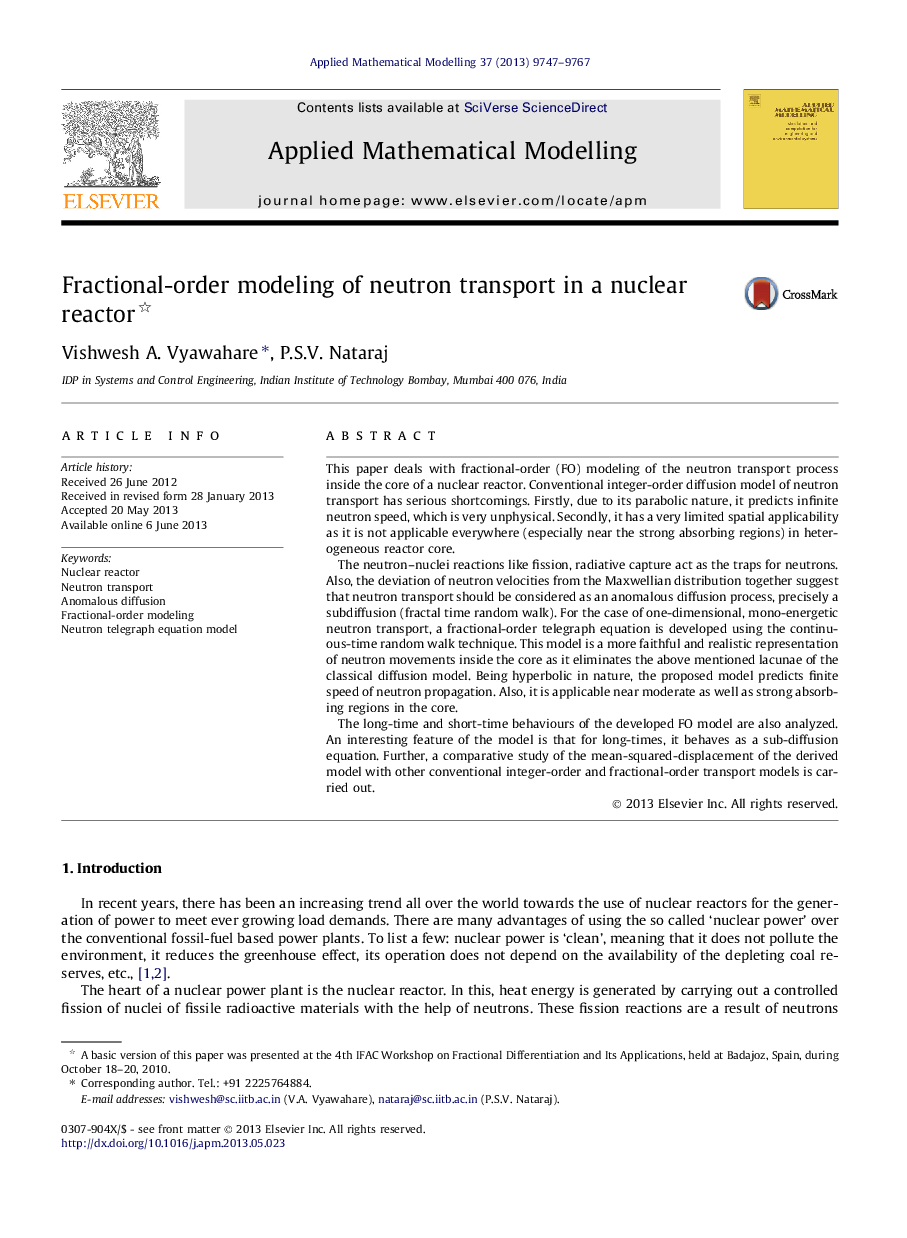 Fractional-order modeling of neutron transport in a nuclear reactor