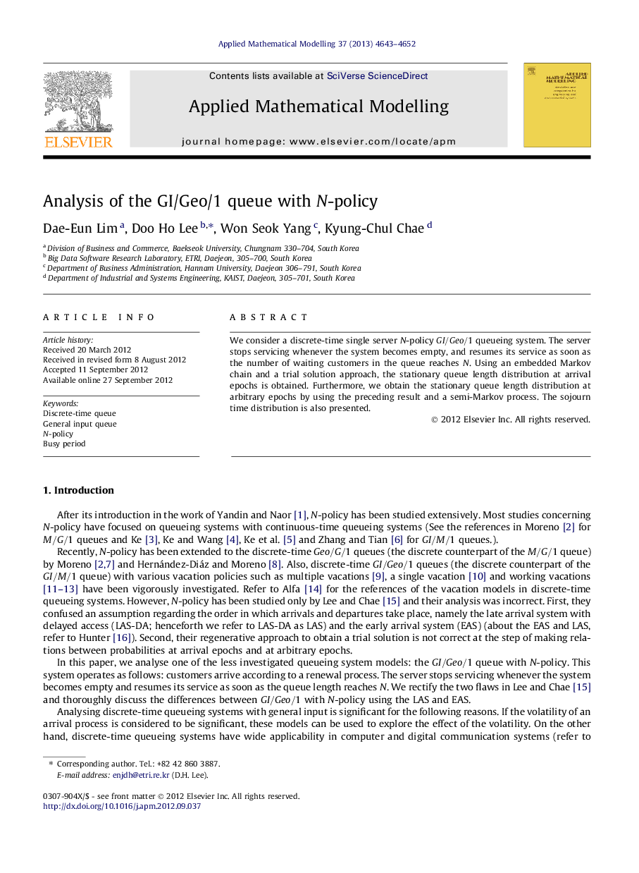 Analysis of the GI/Geo/1 queue with N-policy