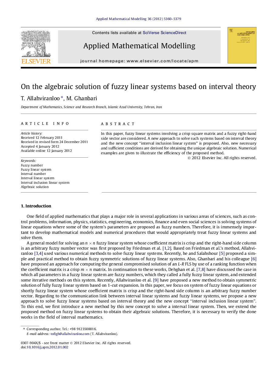 On the algebraic solution of fuzzy linear systems based on interval theory