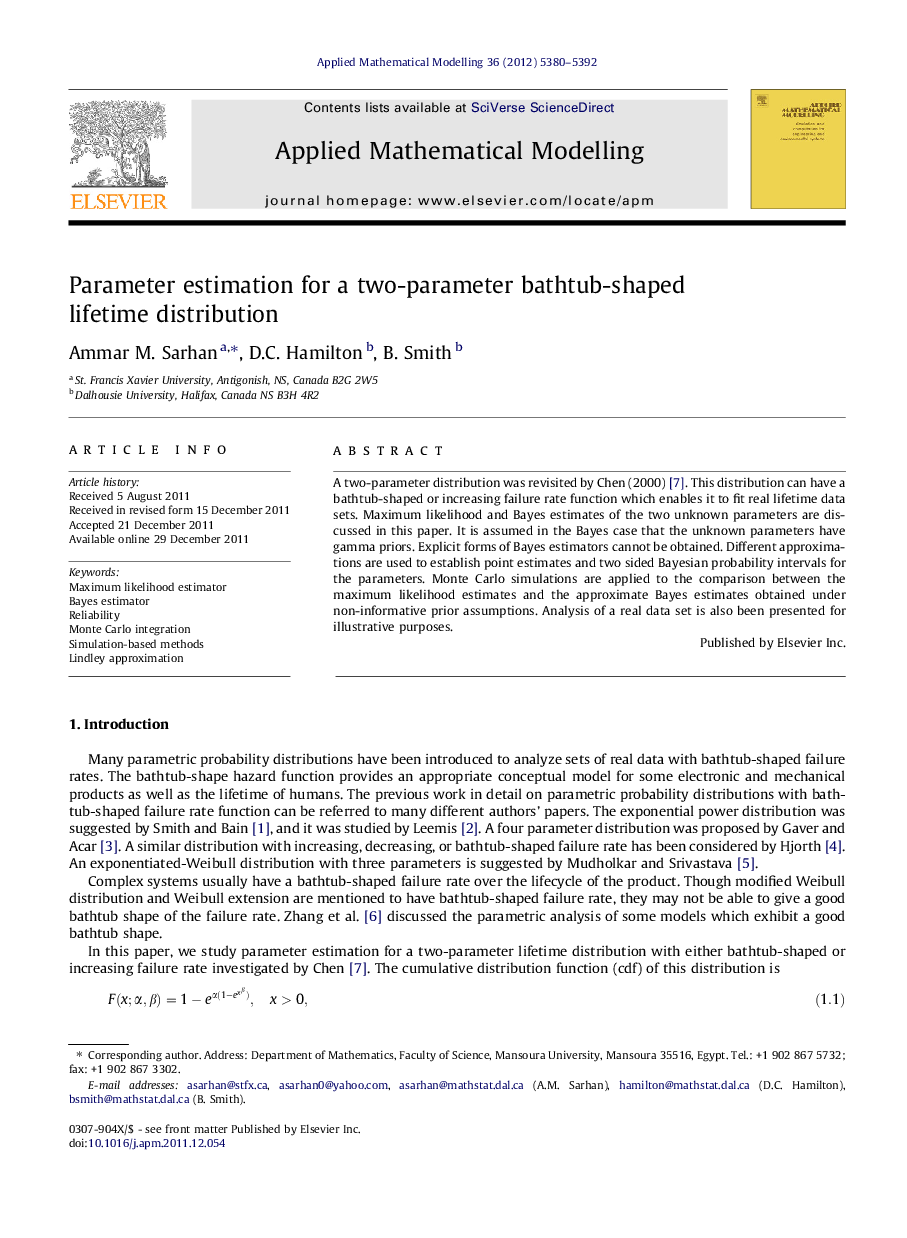 Parameter estimation for a two-parameter bathtub-shaped lifetime distribution