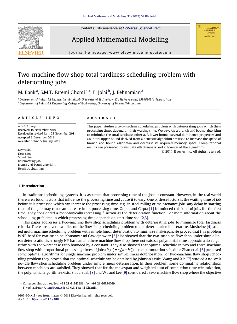 Two-machine flow shop total tardiness scheduling problem with deteriorating jobs