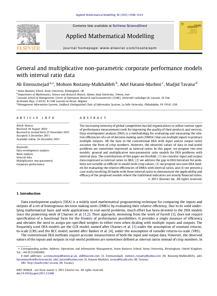 General and multiplicative non-parametric corporate performance models with interval ratio data