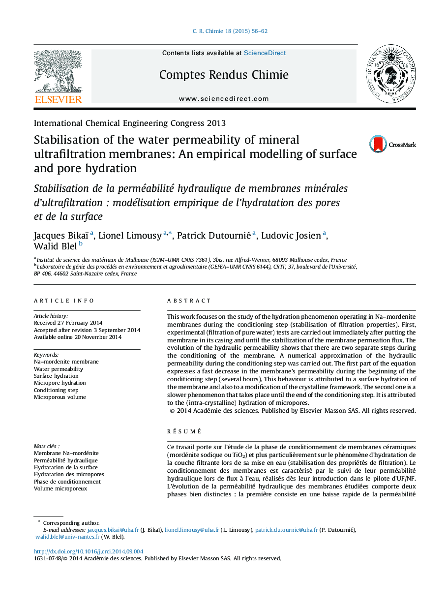 Stabilisation of the water permeability of mineral ultrafiltration membranes: An empirical modelling of surface and pore hydration