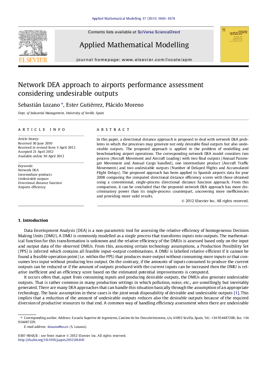 Network DEA approach to airports performance assessment considering undesirable outputs