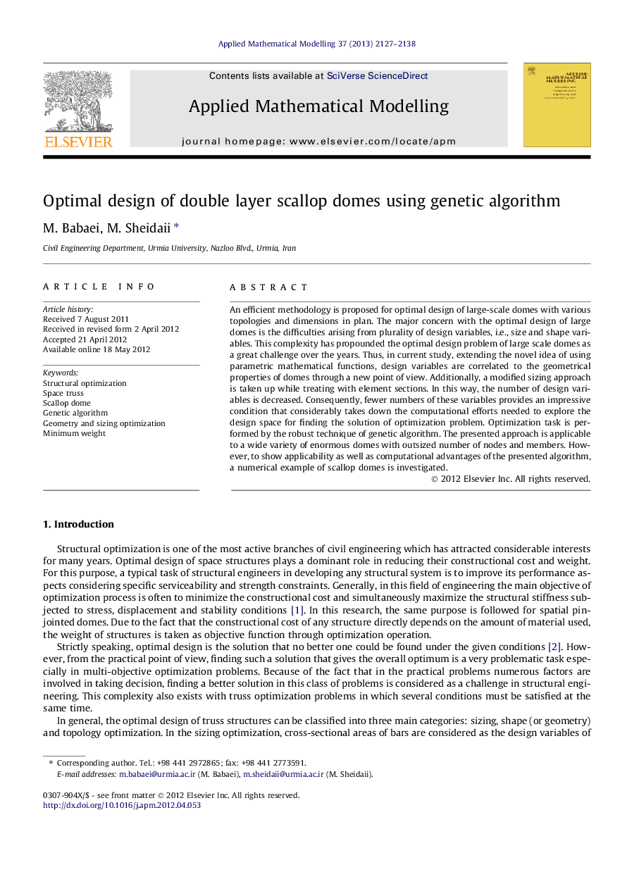 Optimal design of double layer scallop domes using genetic algorithm