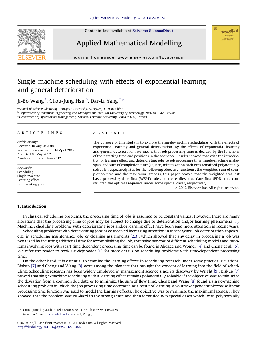 Single-machine scheduling with effects of exponential learning and general deterioration