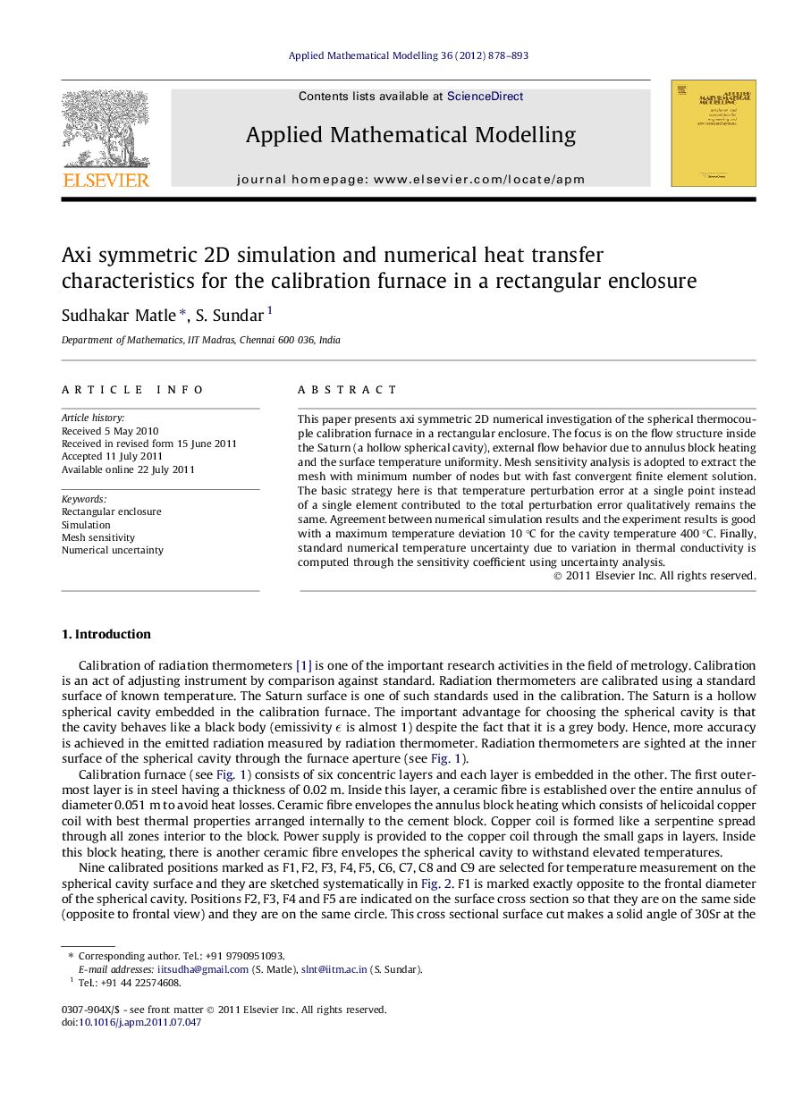 Axi symmetric 2D simulation and numerical heat transfer characteristics for the calibration furnace in a rectangular enclosure