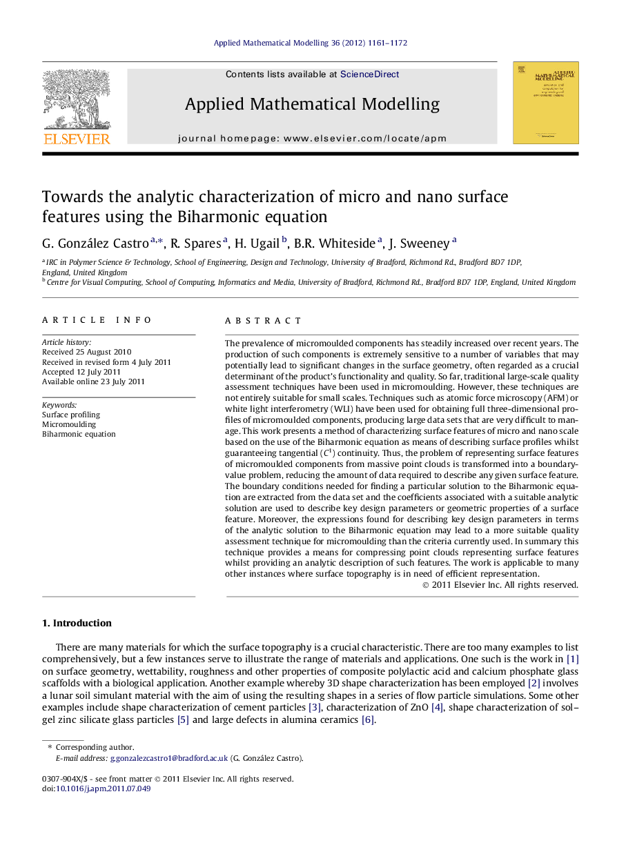 Towards the analytic characterization of micro and nano surface features using the Biharmonic equation