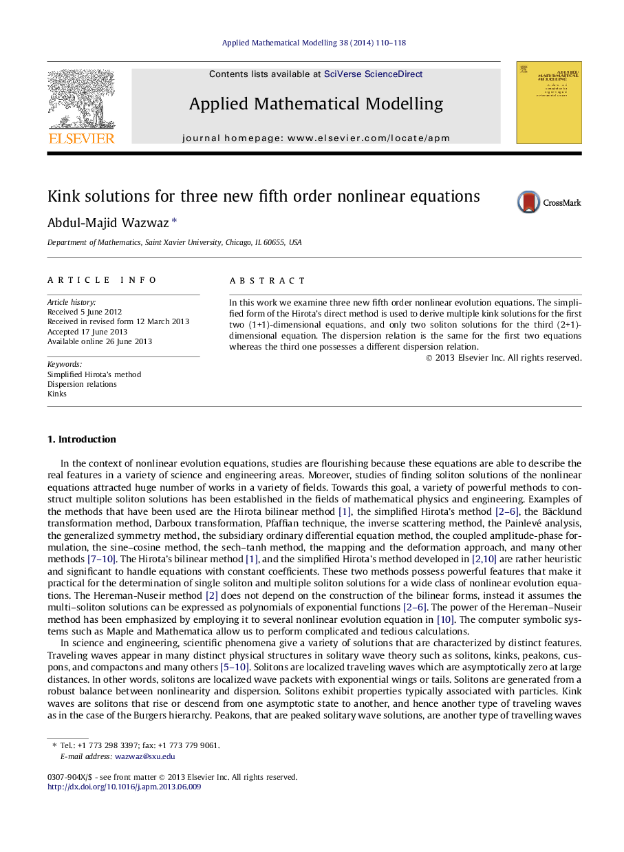 Kink solutions for three new fifth order nonlinear equations