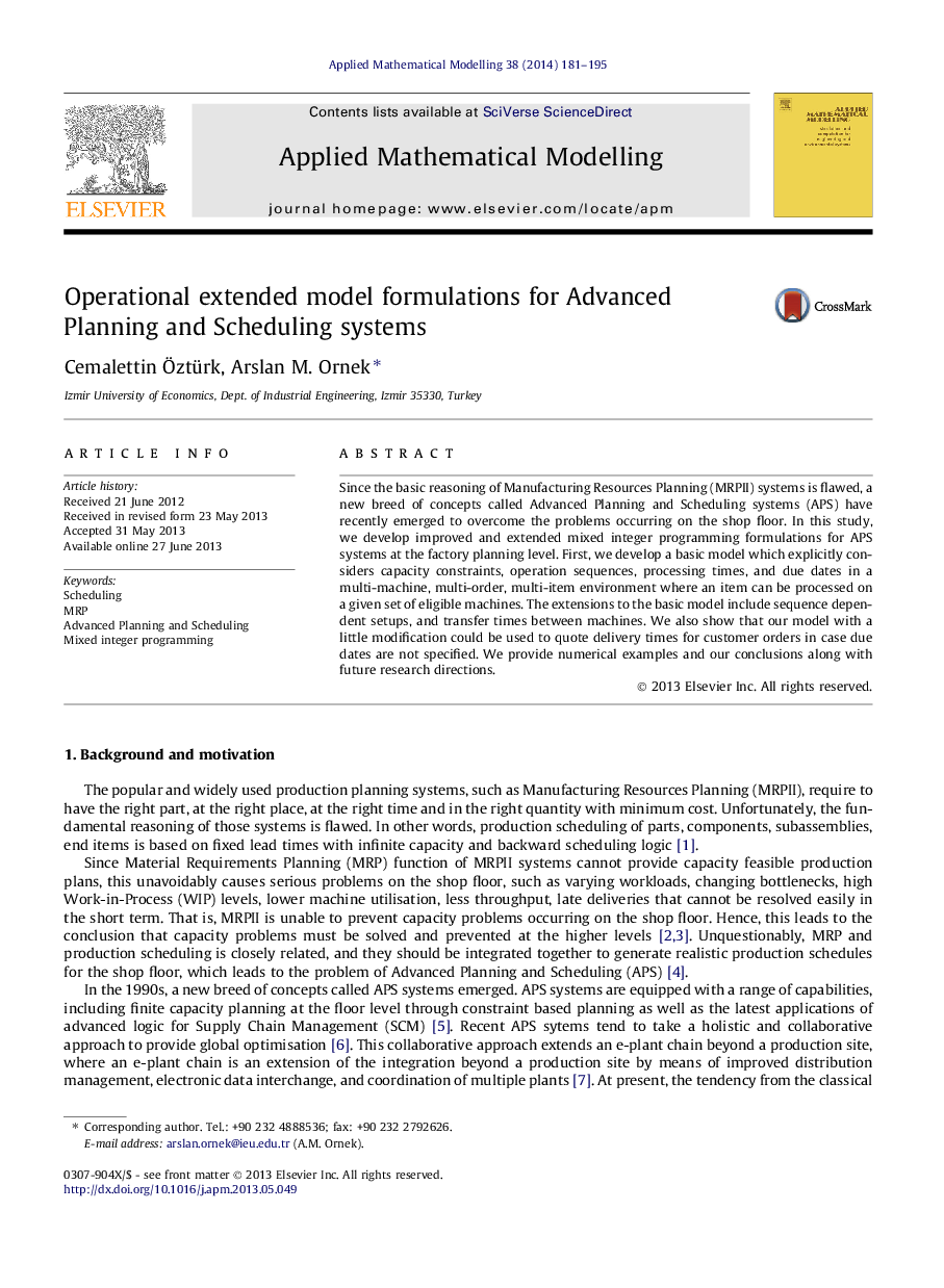 Operational extended model formulations for Advanced Planning and Scheduling systems