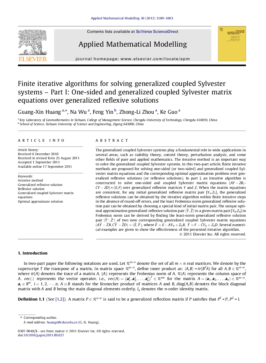 Finite iterative algorithms for solving generalized coupled Sylvester systems – Part I: One-sided and generalized coupled Sylvester matrix equations over generalized reflexive solutions