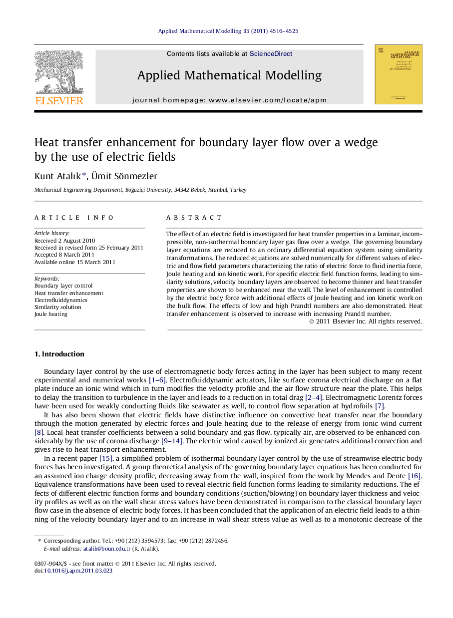 Heat transfer enhancement for boundary layer flow over a wedge by the use of electric fields