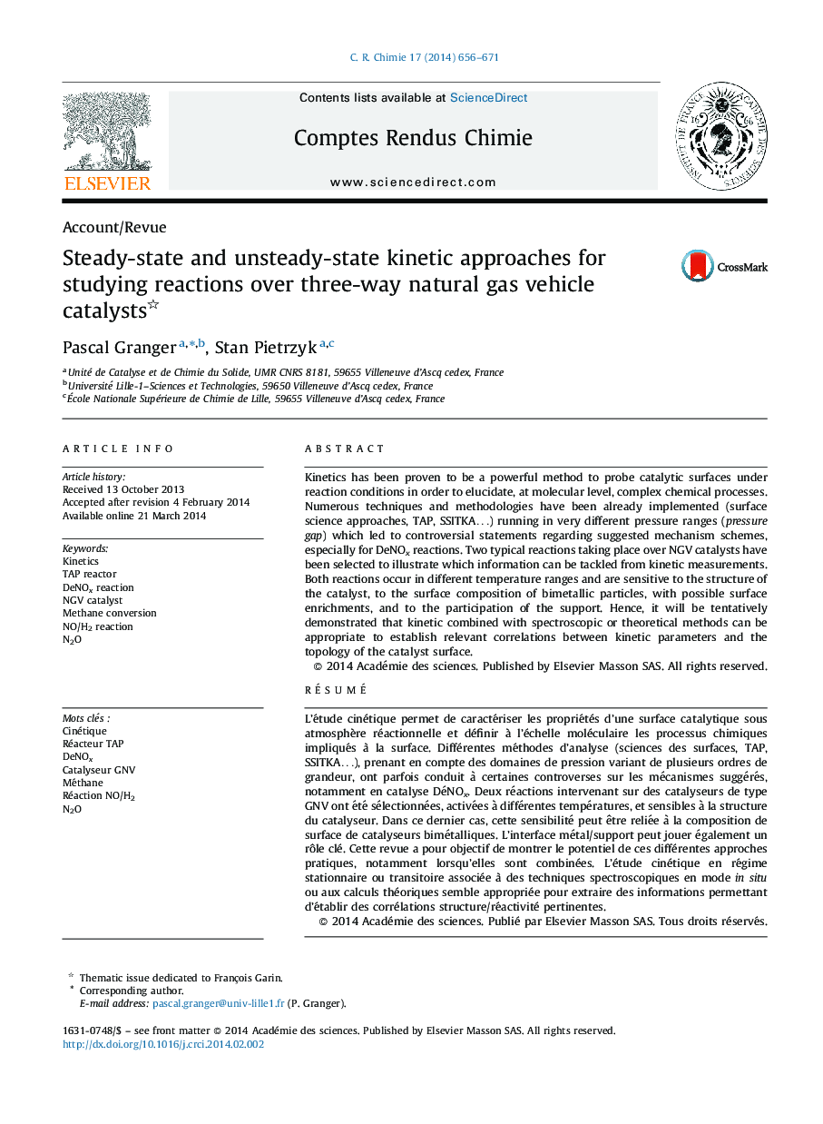 Steady-state and unsteady-state kinetic approaches for studying reactions over three-way natural gas vehicle catalysts 